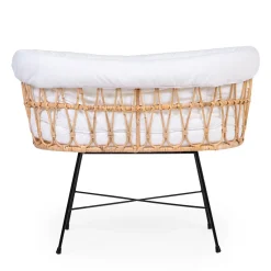 Berceau en rotin pieds en métal + housse blanc cassé