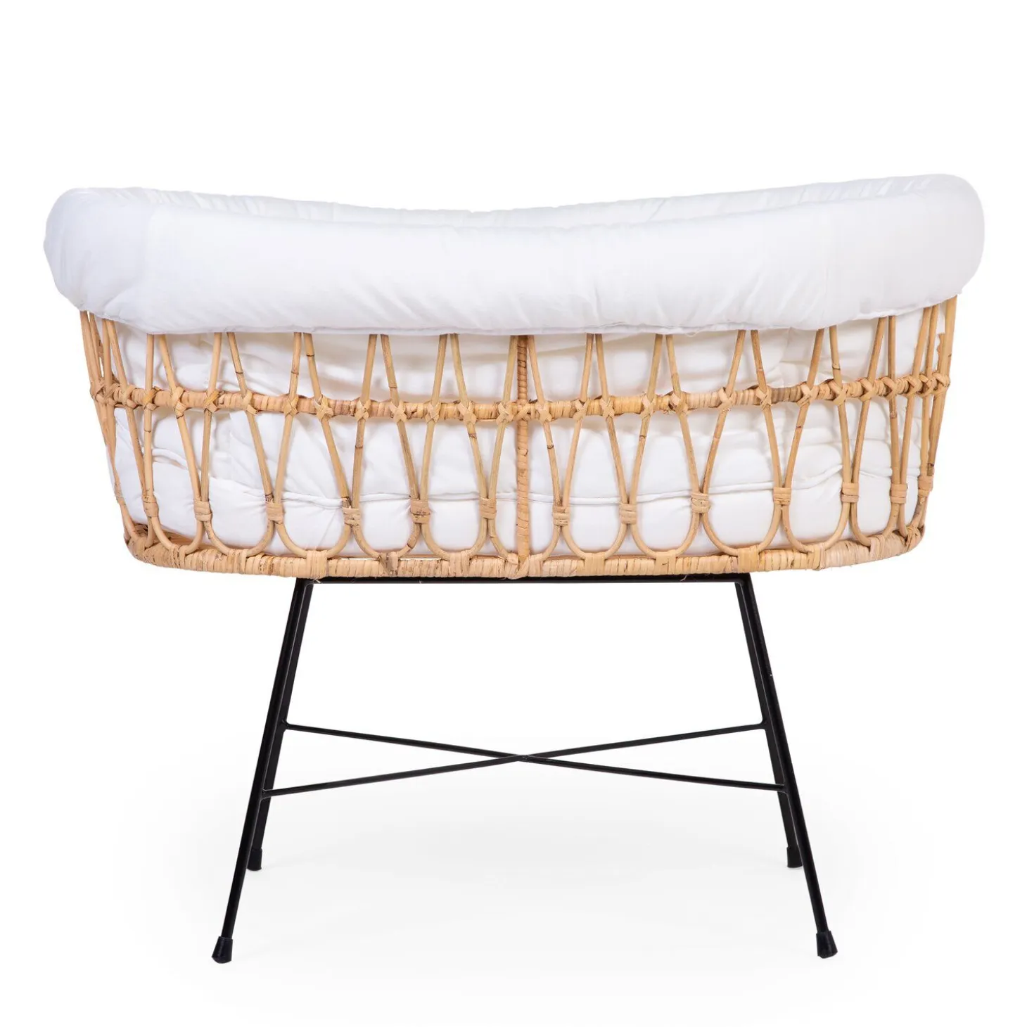 Berceau en rotin pieds en métal + housse blanc cassé