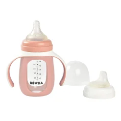 Biberon d'apprentissage en verre 2 en 1 - 210ml Vieux rose