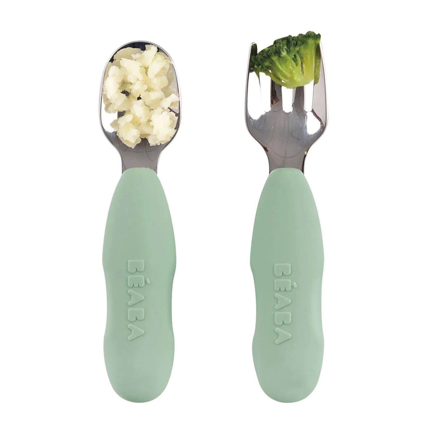 Lot 2 pré-couverts d'apprentissage Inox Vert sauge