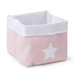 Panier De Rangement - 32x32x29 Cm - Toile - Rose Tendre Blan