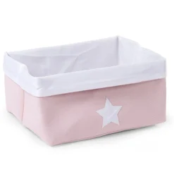 Panier De Rangement - 40x30x20 Cm - Toile - Rose Tendre Blan