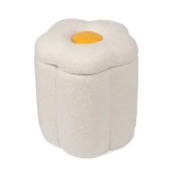 Pouf + Coffre à jouets Fleur blanc cassé