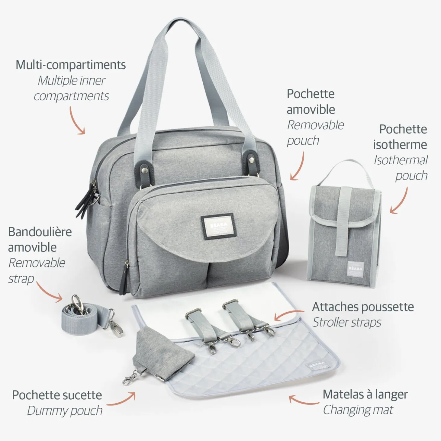 Sac à langer Genève Gris chiné